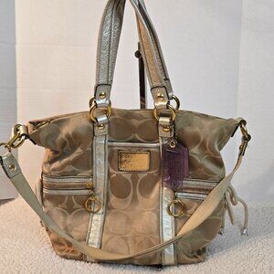 Coach Poppy Gold Kahki Signature Sateen Glam Shoulder Crossbody Bag F13843